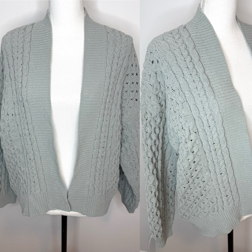 Abercrombie & Fitch Cable Chunky Knit Open Front Cardigan Sage Green Size Medium